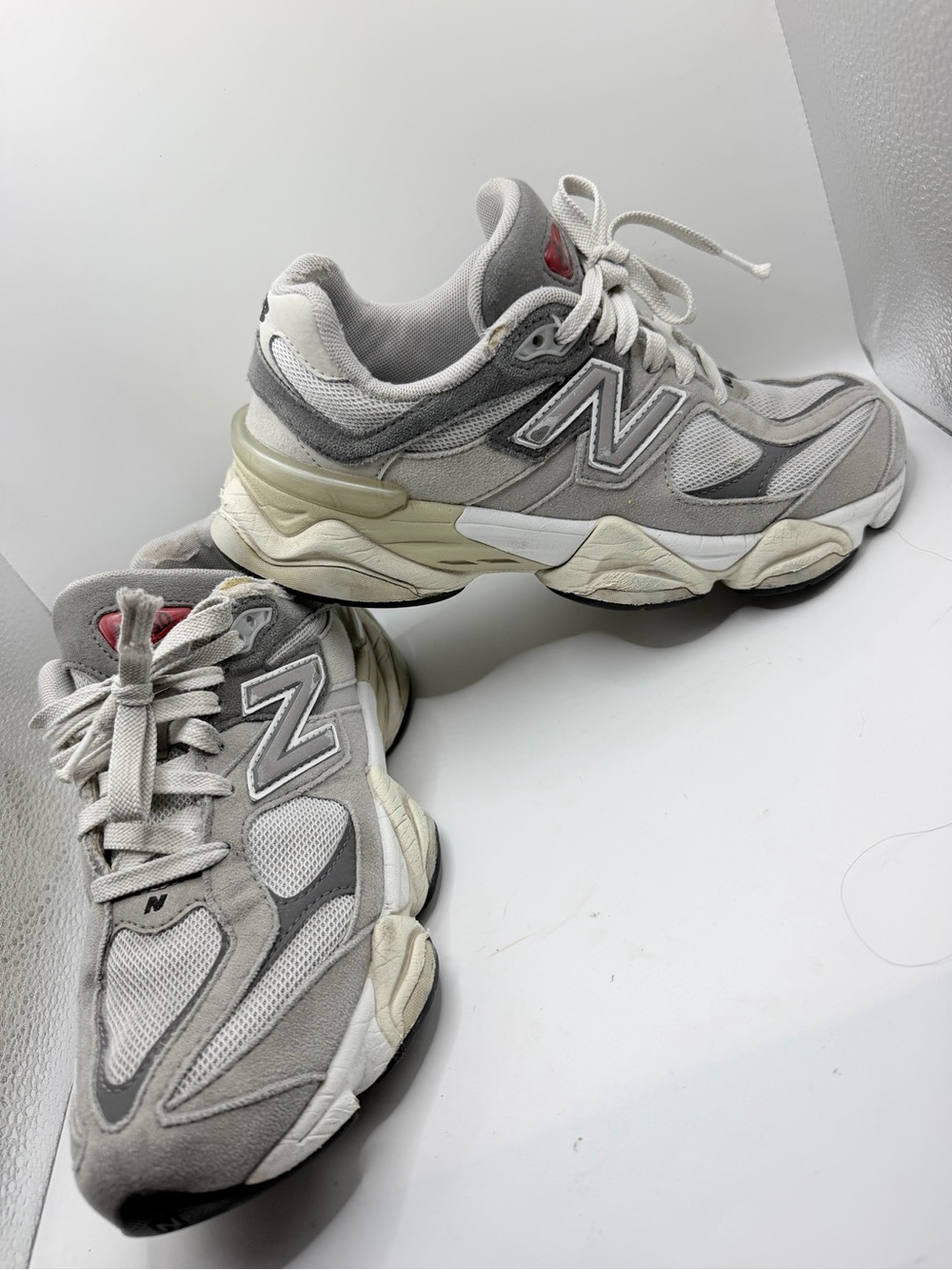 New Balance Women's Grey and Cream Mesh Suede Sneakers
